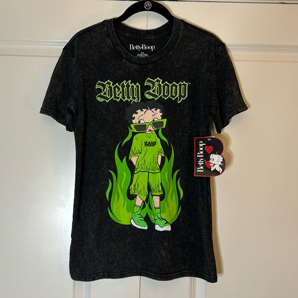 Betty Boop Acid Wash‎ Graphic Tee XS NWT Womens Retro Y2K Goth Streetwear Shirt - Picture 2 of 12